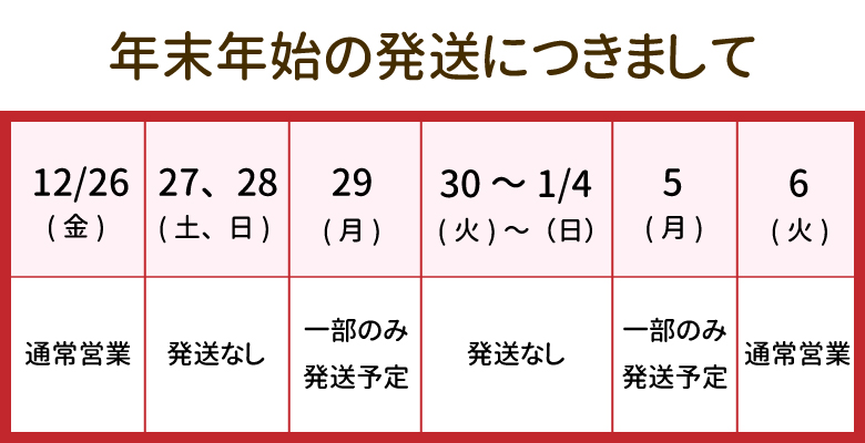 年末年始の配送につきまして