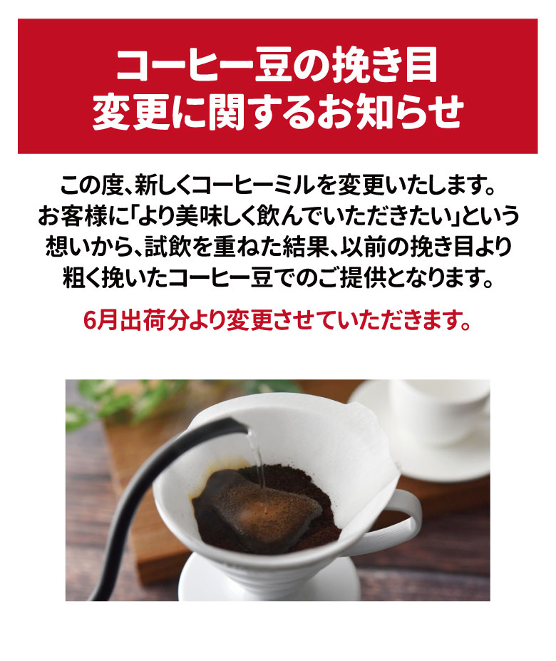 コーヒー豆挽き目変更のお知らせ。