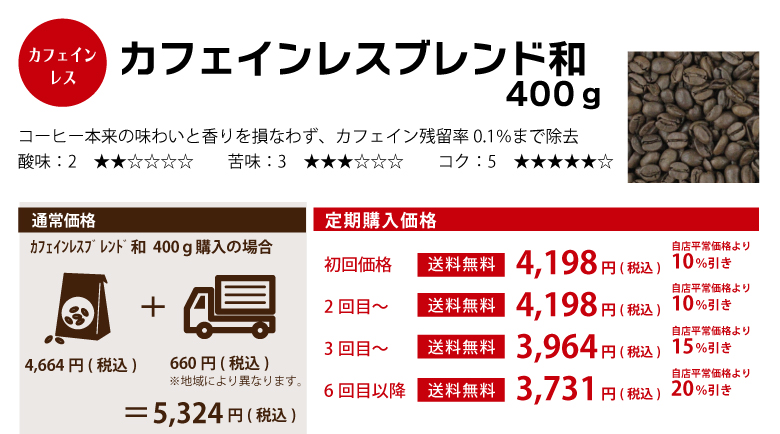 ワルツの珈琲(コーヒー)豆をお得に購入【定期購入】商品「カフェインレスブレンド和（なごみ）」のご紹介